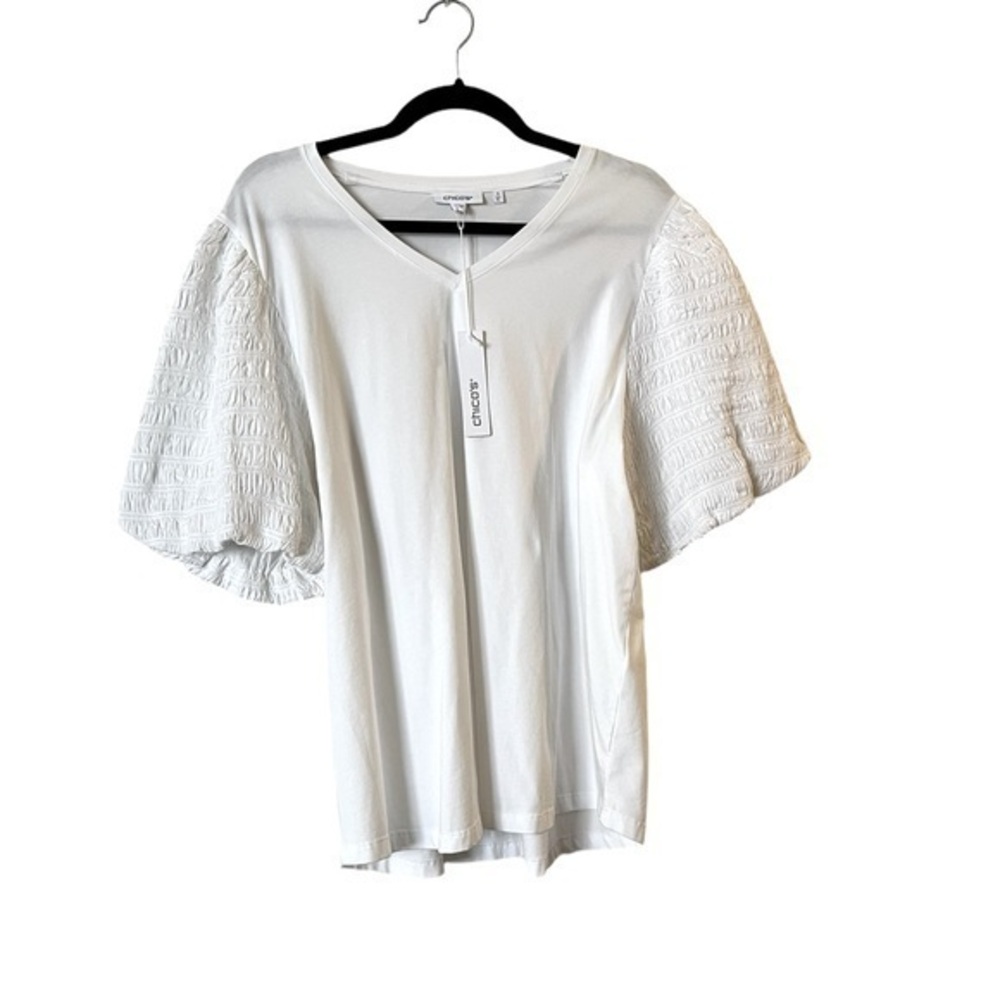 NWT! Chico's Textured Puff Short Sleeve Alabaster White V-neck T-Shirt Top